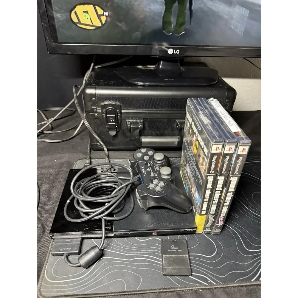 Sony PlayStation 2 PS2 Slim Console 2 Controllers 8 Gen Memory And GTA Bundle